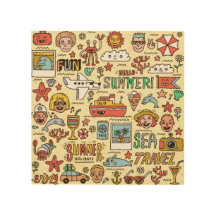 Summer Holidays Travel Doodle Set Wood Wall Art