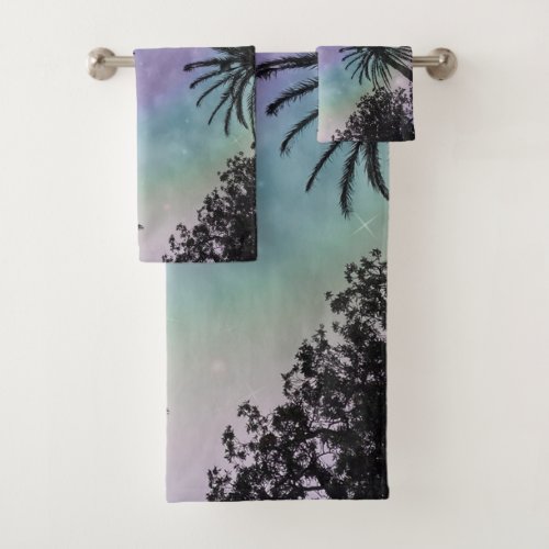 Summer Holographic Gradient Palm Trees Design Bath Towel Set
