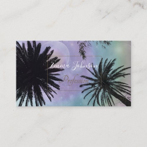 Summer Holographic Gradient Palm Trees Design Business Card