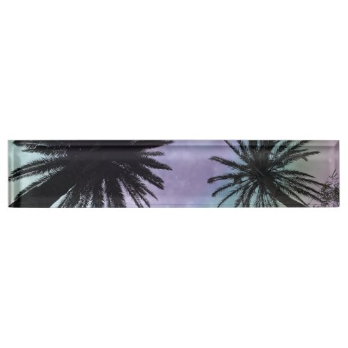 Summer Holographic Gradient Palm Trees Design Desk Name Plate