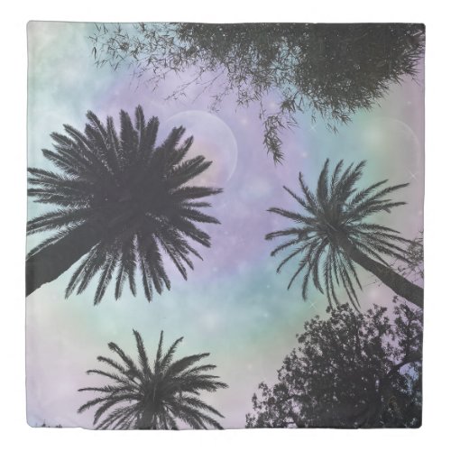 Summer Holographic Gradient Palm Trees Design Duvet Cover
