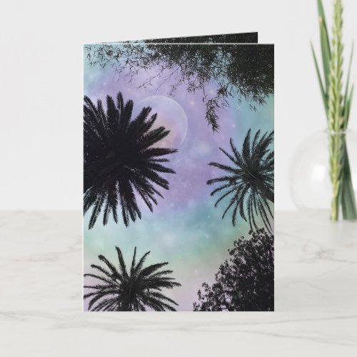 Summer Holographic Gradient Palm Trees Design Holiday Card