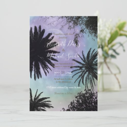 Summer Holographic Gradient Palm Trees Design Invitation