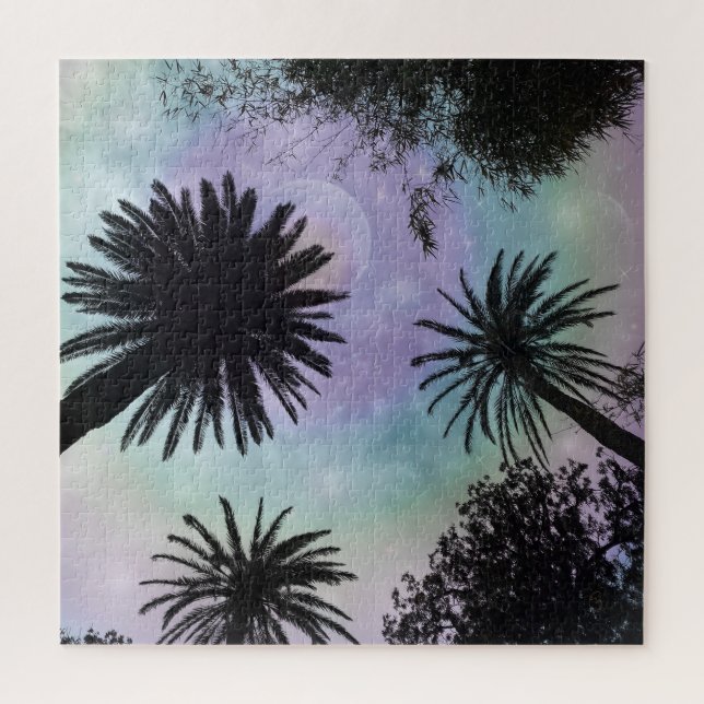 Summer Holographic Gradient Palm Trees Design Jigsaw Puzzle (Vertical)