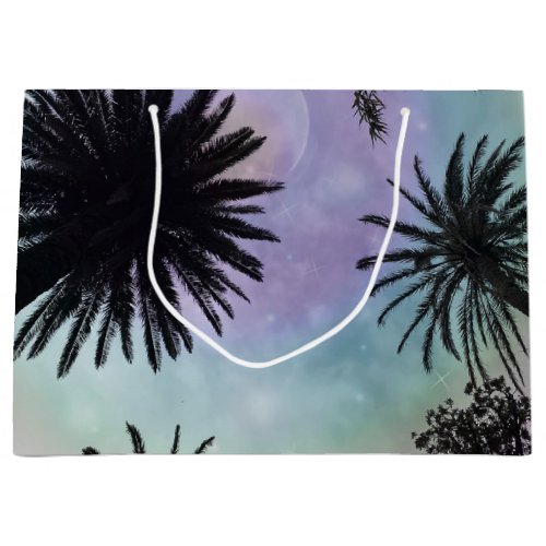 Summer Holographic Gradient Palm Trees Design Large Gift Bag