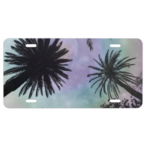 Summer Holographic Gradient Palm Trees Design License Plate