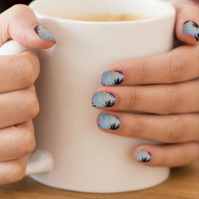 Summer Holographic Gradient Palm Trees Design Minx Nail Art (Insitu - Mug)