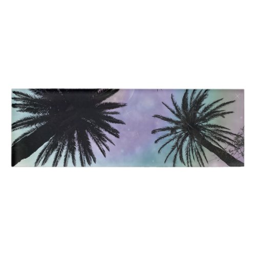 Summer Holographic Gradient Palm Trees Design Name Tag