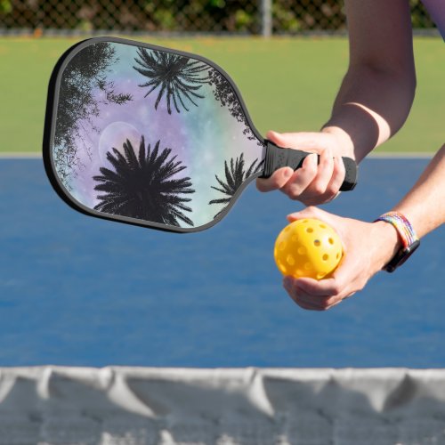 Summer Holographic Gradient Palm Trees Design Pickleball Paddle