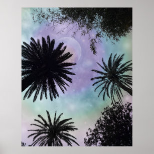 Summer Holographic Gradient Palm Trees Design Poster