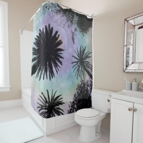 Summer Holographic Gradient Palm Trees Design Shower Curtain