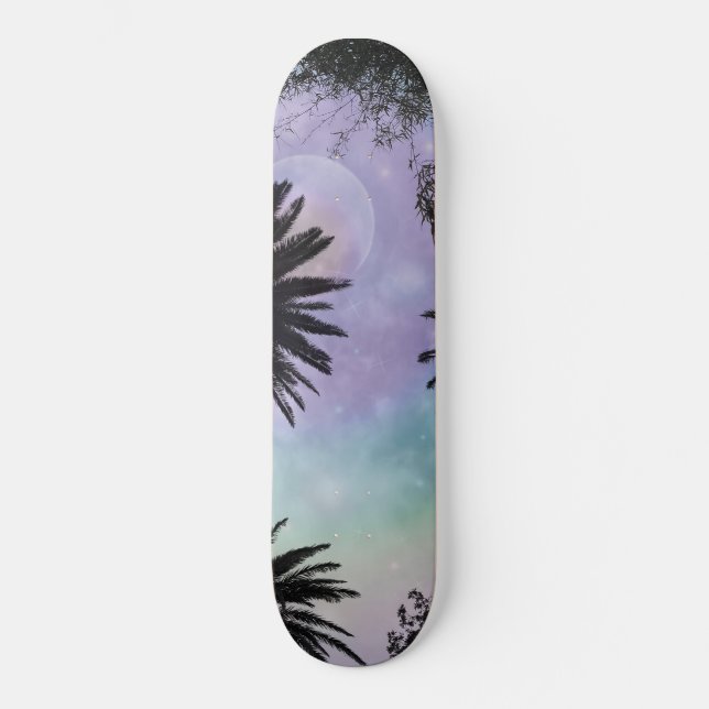 Summer Holographic Gradient Palm Trees Design Skateboard (Front)