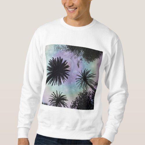 Summer Holographic Gradient Palm Trees Design Sweatshirt