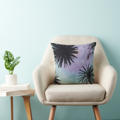 Summer Holographic Gradient Palm Trees Design Throw Pillow