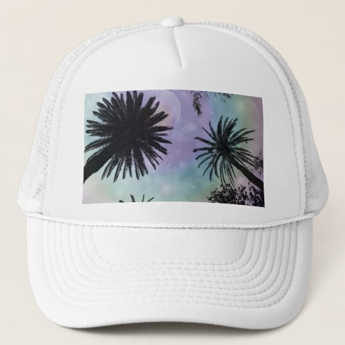 Summer Holographic Gradient Palm Trees Design Trucker Hat