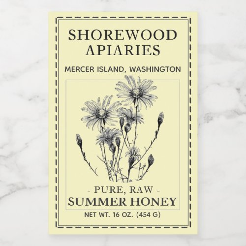 Summer Honey 2x3 Aster and Bee Dashed Border Food Label