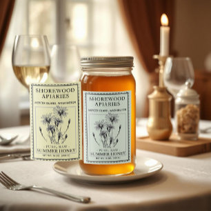 Summer Honey 2x3" Aster and Bee Dashed Border Food Label