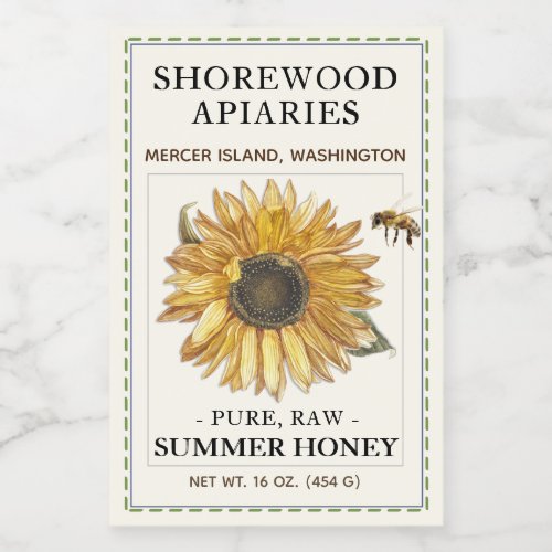 Summer Honey 2x3 Sunflower and Bee Dashed Border Food Label