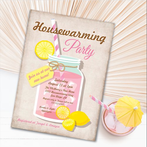 Summer Housewarming Mason Jar Lemonade Party Invitation