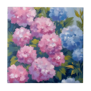 Summer Hydrangeas Pink & Blue Coastal Flowers Ceramic Tile