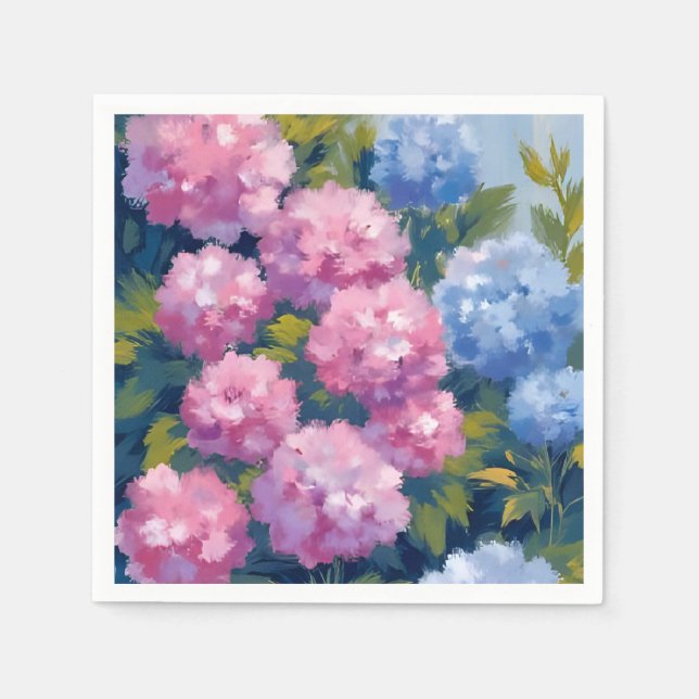 Summer Hydrangeas | Pink & Blue Coastal Flowers Napkins (Front)