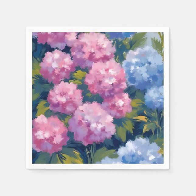Summer Hydrangeas | Pink & Blue Coastal Flowers Napkins (Front)