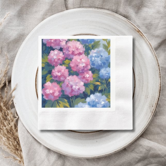 Summer Hydrangeas | Pink & Blue Coastal Flowers Napkins (Creator Uploaded)
