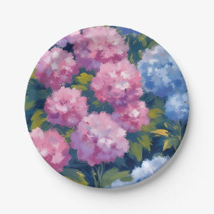 Summer Hydrangeas Pink & Blue Coastal Flowers Paper Plates
