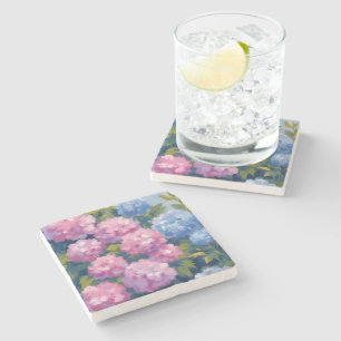 Summer Hydrangeas   Pink & Blue Coastal Flowers Stone Coaster