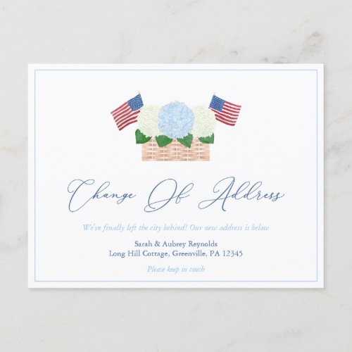 Summer Hydrangeas USA Flags Change Of Address Announcement Postcard