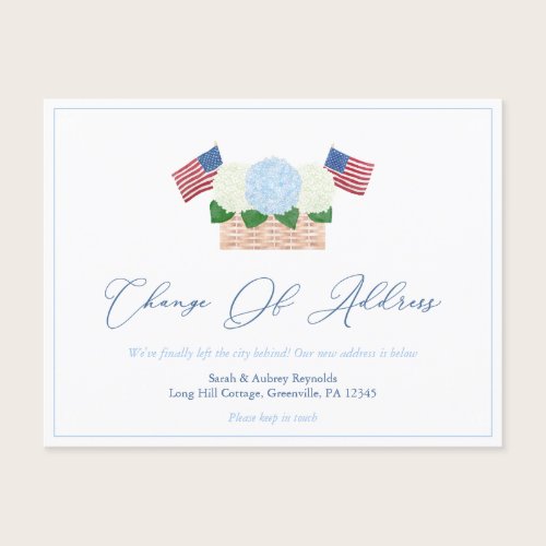 Summer Hydrangeas USA Flags Change Of Address Announcement Postcard