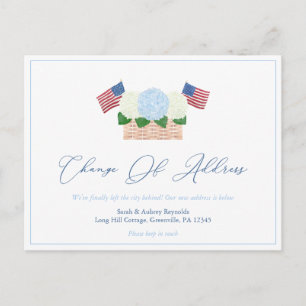 Summer Hydrangeas USA Flags Change Of Address Announcement Postcard