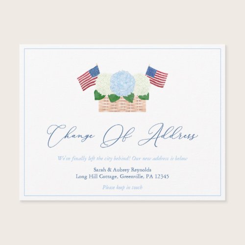 Summer Hydrangeas USA Flags Change Of Address Announcement Postcard