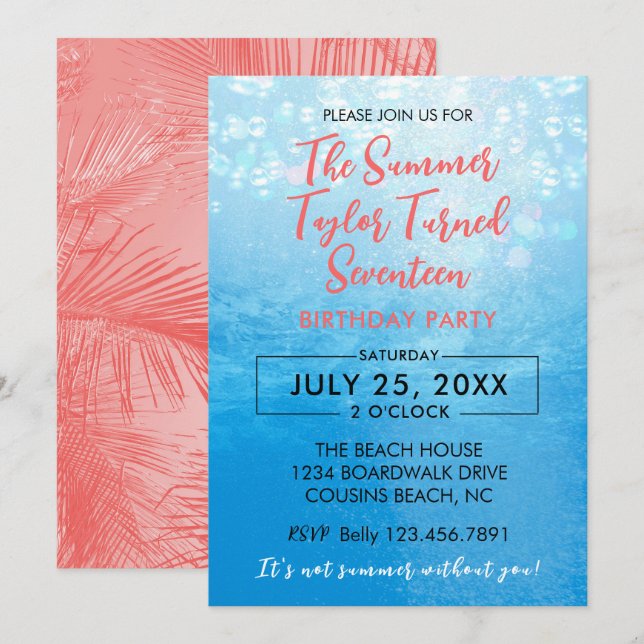 Summer I Turned Seventeen Underwater Birthday Invitation (Front/Back)