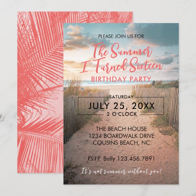 Summer I Turned Sixteen Birthday Invitation (Front/Back)