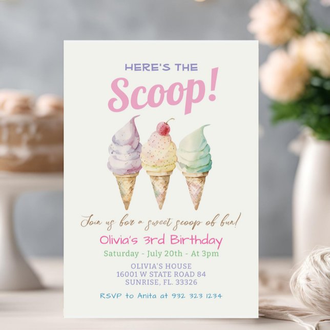 Summer Ice Cream 3rd Birthday Invitation (Creator Uploaded)