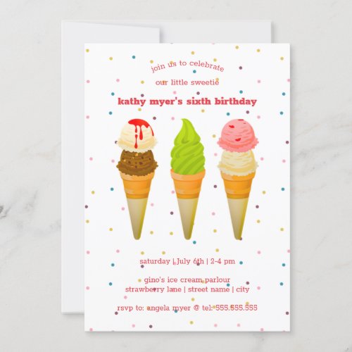 Summer Ice Cream  Birthday Invitation