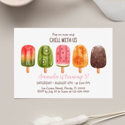 Summer Ice Cream Birthday Invite Popsicle Invite