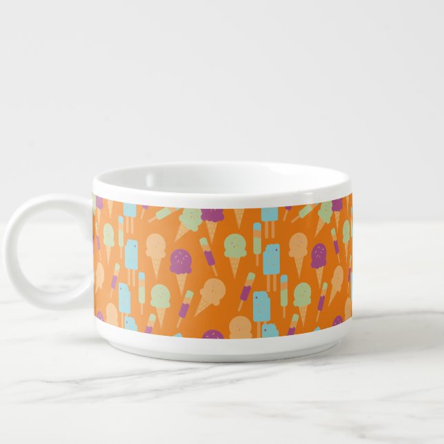 Summer Ice Cream Colorful Mix Pattern Orange Bowl (Right)
