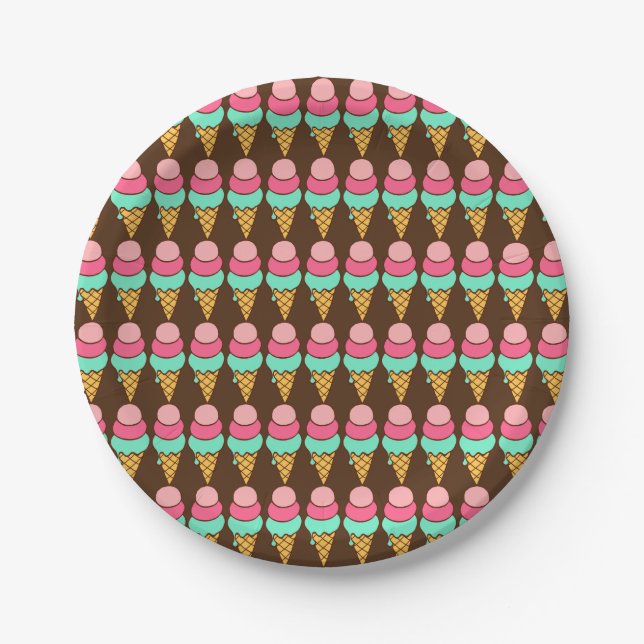 Summer Ice Cream Cone Birthday Party Paper Plates (Front)