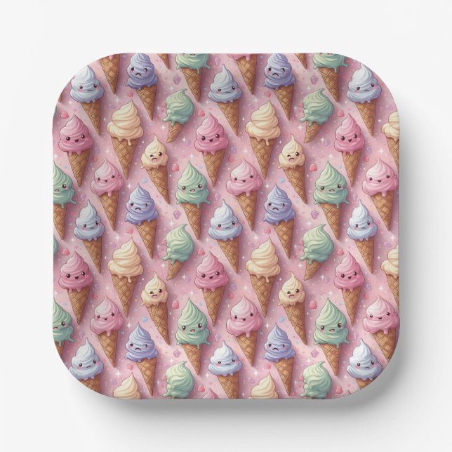 Summer Ice Cream Cone Collection Paper Plates (Front)