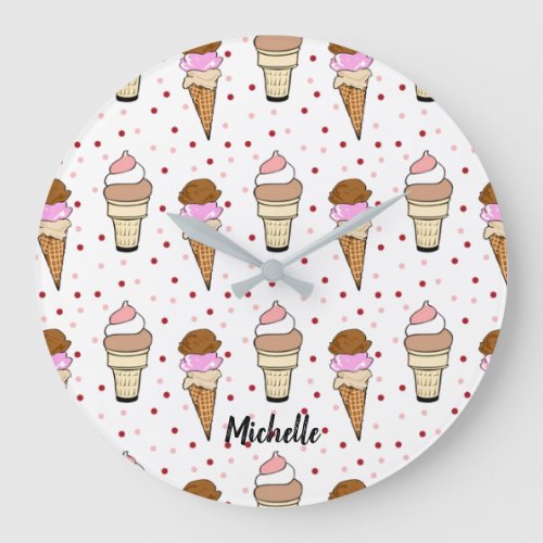 Summer ice cream cones pattern  PERSONALIZE Large Clock