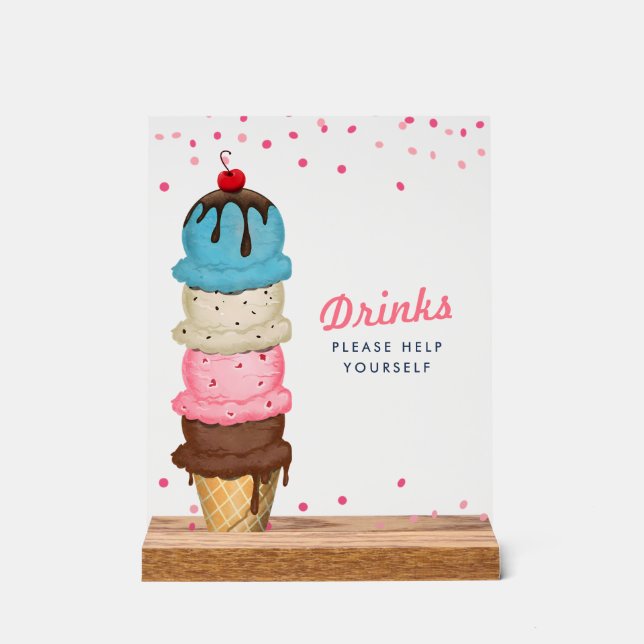 Summer Ice Cream Drinks Bridal Shower Acrylic Sign (Front)
