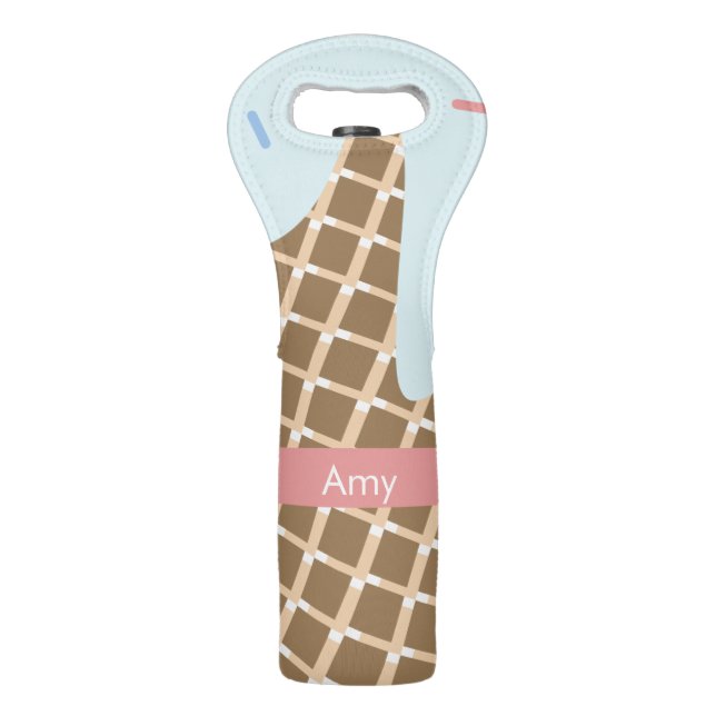 Summer Ice Cream Dripping Blue Sprinkles Wine Bag (Front)