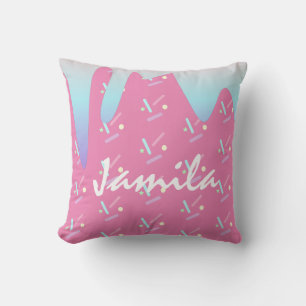 Summer Ice Cream Dripping Ombre Pink Name Throw Pillow