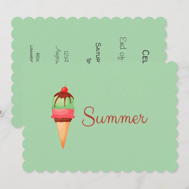 Summer Ice Cream End of School Party Invitation (Front/Back)
