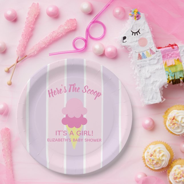 Summer Ice Cream Girl Baby Shower Paper Plates (Party)