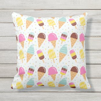 Summer Ice Cream Indoor Outdoor Throw Pillow by PinkOwlPartyStudio at Zazzle