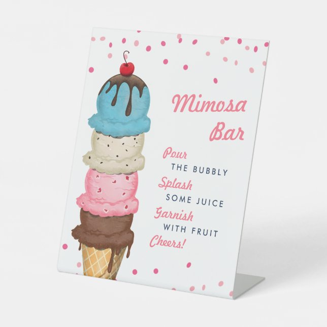 Summer Ice Cream Mimosa Bar Bridal Shower Pedestal Sign (Front)