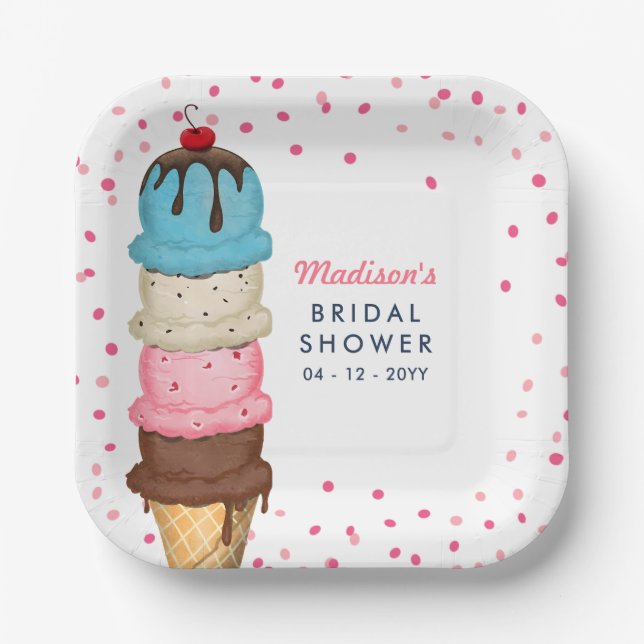 Summer Ice Cream Modern Bridal Shower Paper Plates (Front)